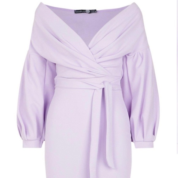 Boohoo OFF THE SHOULDER WRAP MIDI BODYCON DRESS EUC!! - Picture 2 of 10